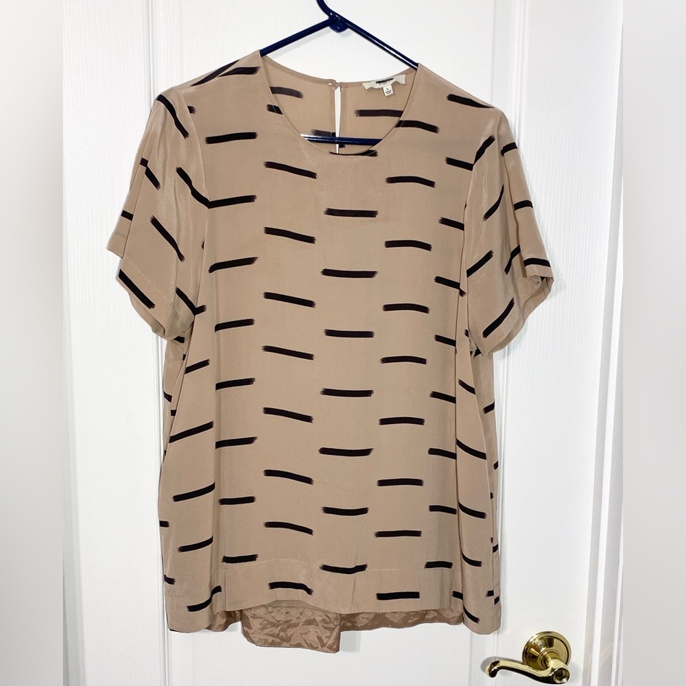 Madewell SILK Brushstroke Print Short Sleeve Blouse Dusty Rose & Black Large